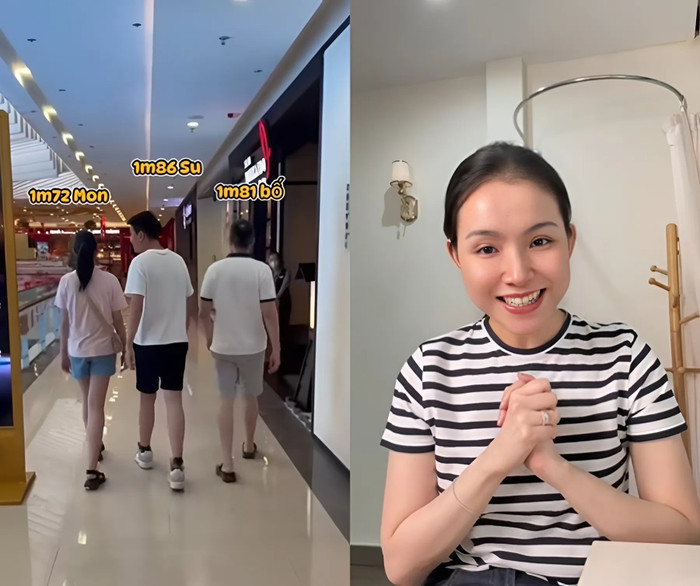 Thùy Lâm tiết lộ con trai 14 tuổi cao 1m86, trong khi con gái cao 1m72 vô cùng ấn tượng. (Ảnh từ TikTok Nguyễn Thùy Lâm) 
