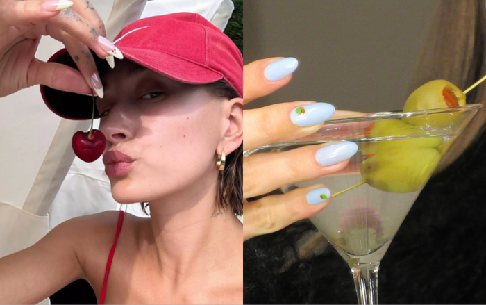 Hailey Bieber cùng họa tiết trái cây bé xinh ở đầu móng tay. (Ảnh:FBNV)