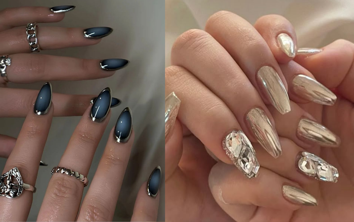 Nail tráng gương cho cô nàng thích lấp lánh. (Ảnh: Pinterest)