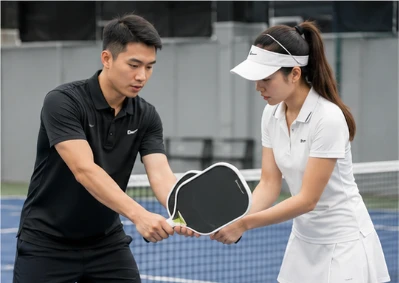 Huấn luyện viên hướng dẫn kỹ thuật Backhand cho người mới.