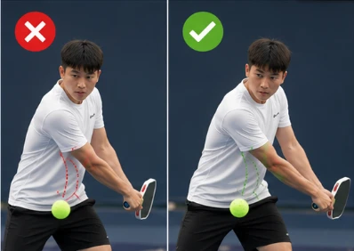 Minh họa tư thế Backhand đúng và sai của người chơi Pickleball.